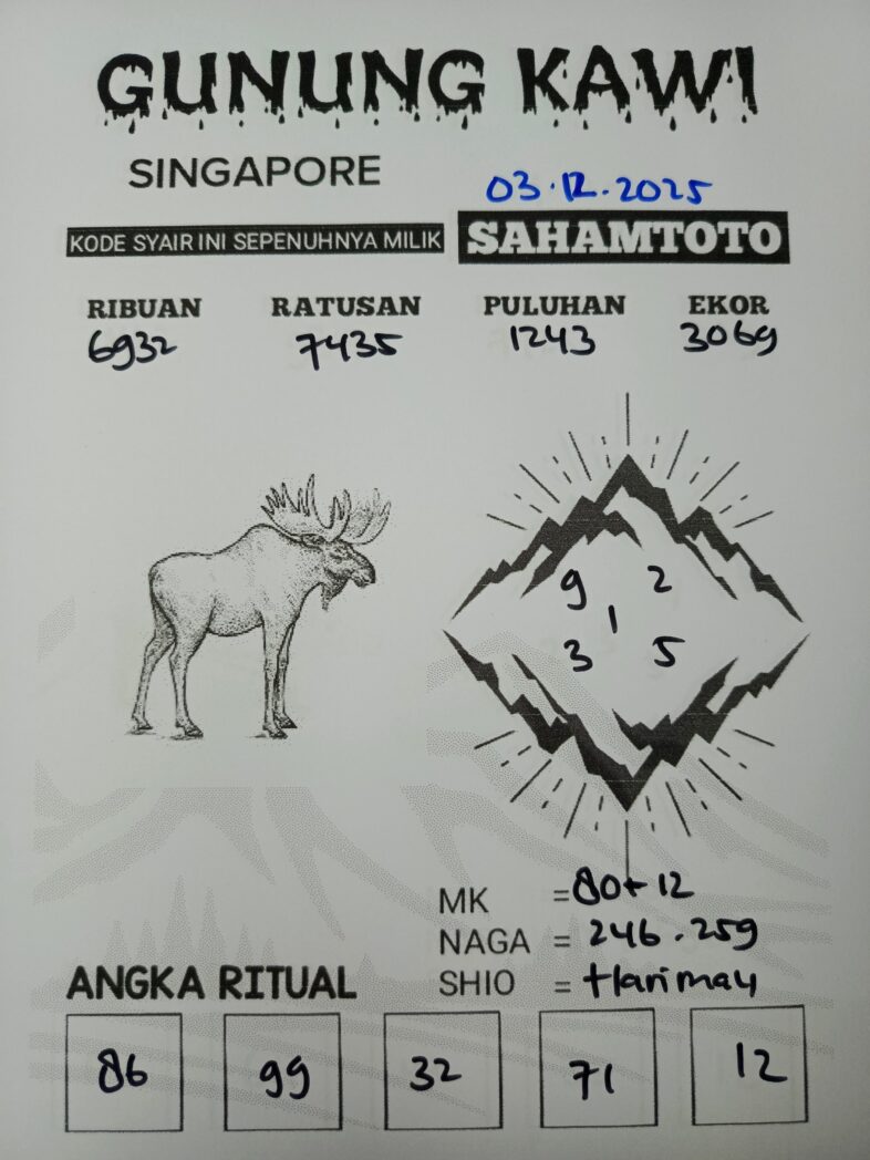 Syair Gunung Kawi SINGAPORE POOLS Hari ini Rabu 03 DESEMBER 2025