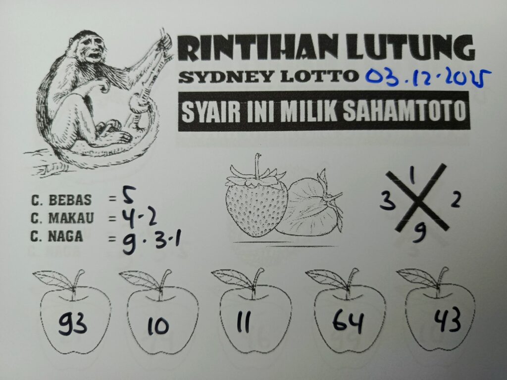 Syair Rintihan Lutung SYDNEY LOTTO Hari ini Rabu 03 DESEMBER 2025
