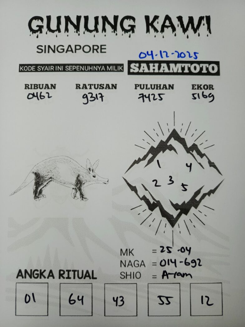 Syair Gunung Kawi Singapore POOLS Hari ini Kamis 04 DESEMBER 2025