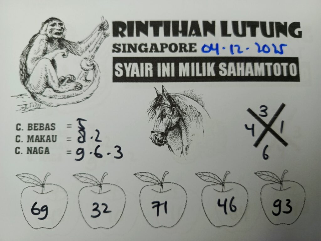 Syair Rintihan Lutung Singapore POOLS Hari ini Kamis 04 DESEMBER 2025
