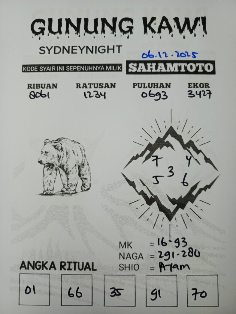 Syair Gunung Kawi SydneyNight Hari ini Sabtu, 06 Desember 2025