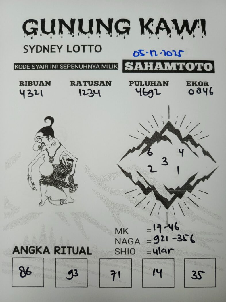 Syair Gunung Kawi SYDNEY LOTTO Hari ini JUMAT 05 DESEMBER 2025