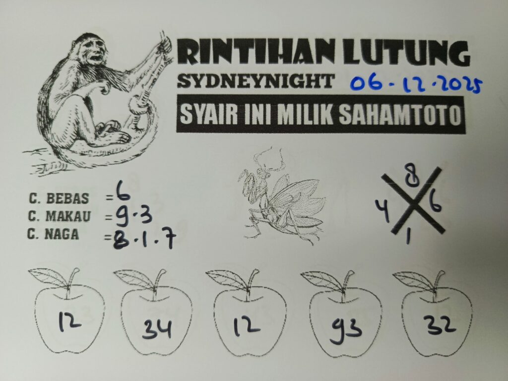 Syair Rintihan Lutung SydneyNight Hari ini Sabtu, 06 Desember 2025
