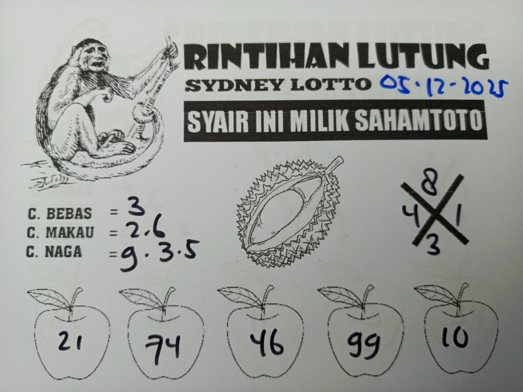 Syair Rintihan Lutung SYDNEY LOTTO Hari ini JUMAT 05 DESEMBER 2025