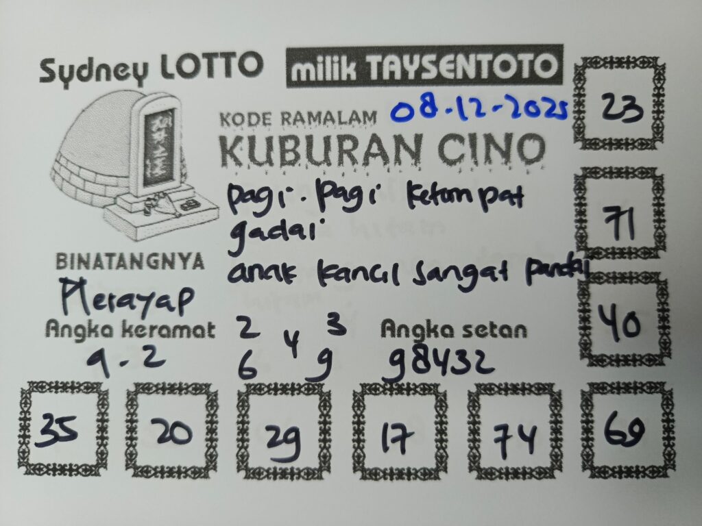 Syair Kuburan Cino Sydney Hari ini Senin, 08 Desember 2025