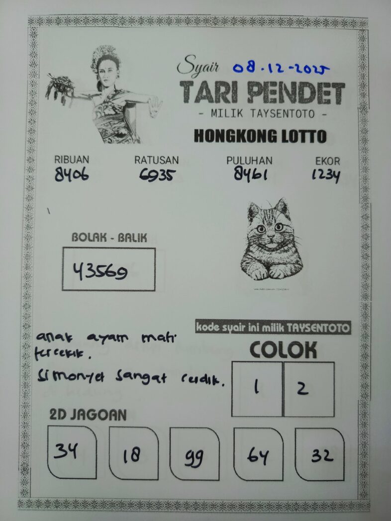 Syair Tari Pendet HK Hari Senin, 08 Desember 2025