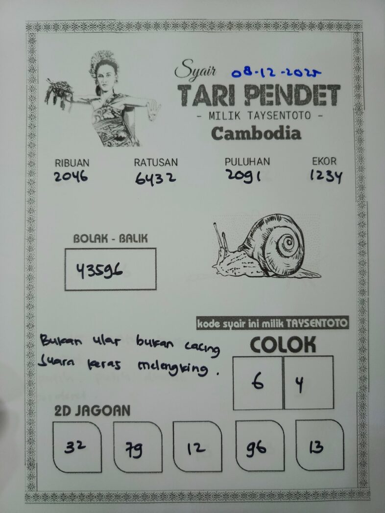 Syair Tari Pendet Cambodia Hari Ini Senin, 08 Desember 2025