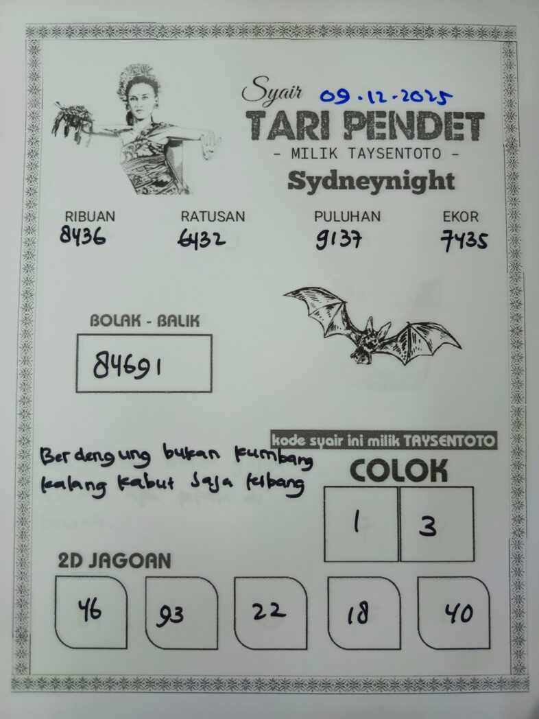 Syair Tari Pendet SydneyNight Hari ini Selasa, 09 Desember 2025