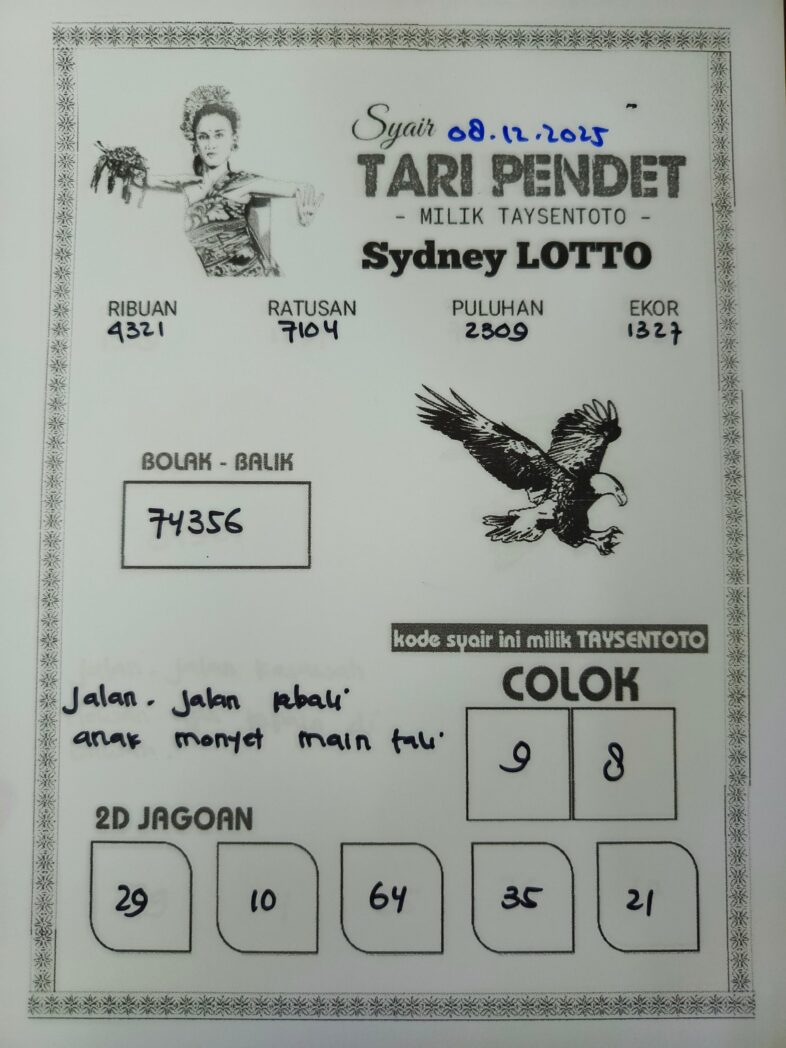 Syair Tari Pendet Sydney Hari ini Senin, 08 Desember 2025