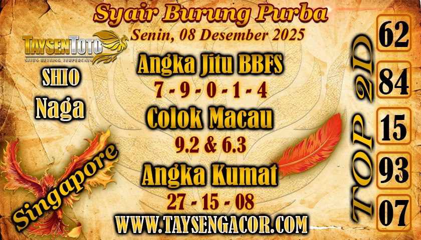 Syair Burung Purba SGP Hari Senin, 08 Desember 2025