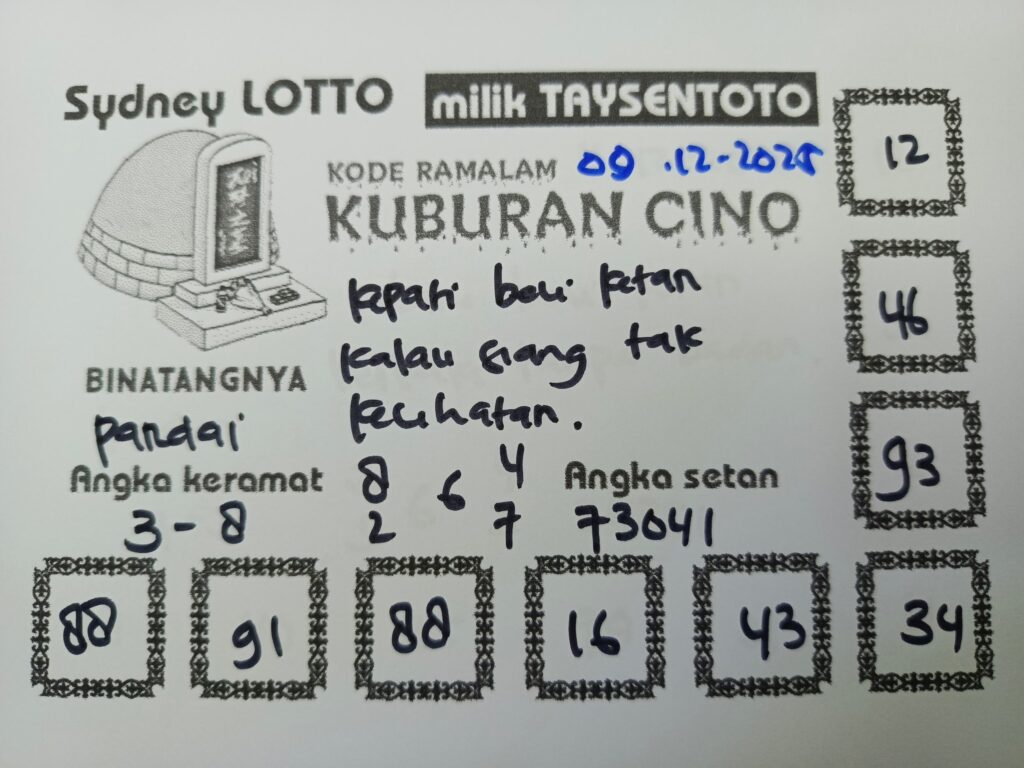 Syair Kuburan Cino Sydney Hari ini Selasa, 09 Desember 2025