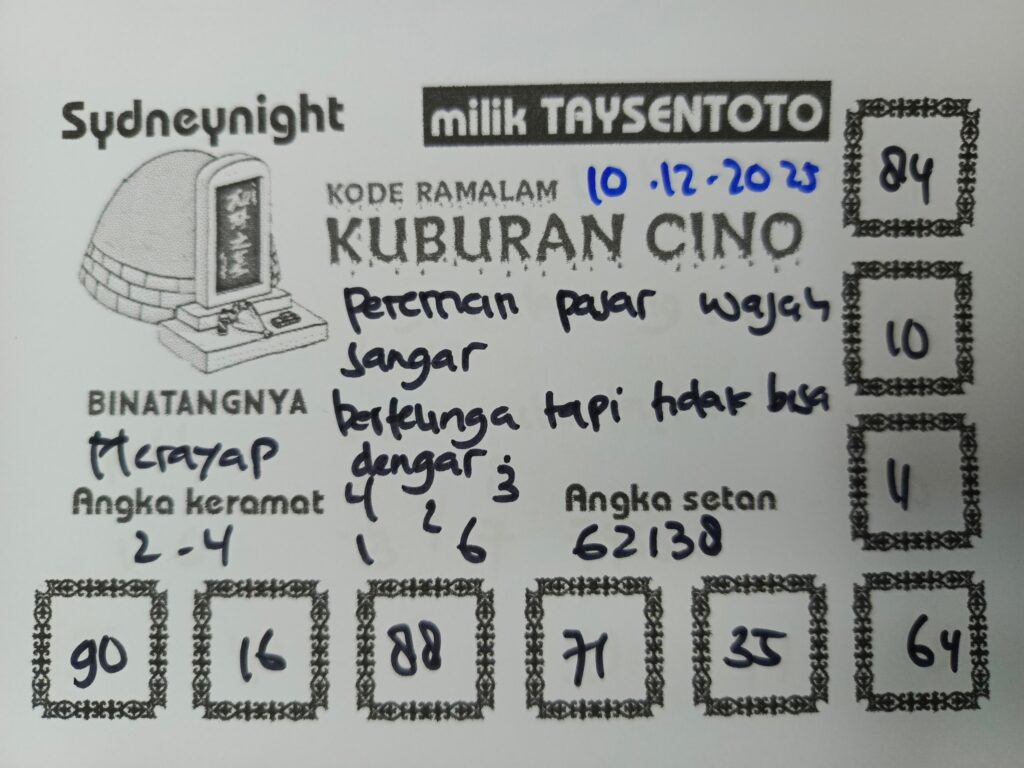 Syair Kuburan Cino SydneyNight Hari ini Rabu, 10 Desember 2025