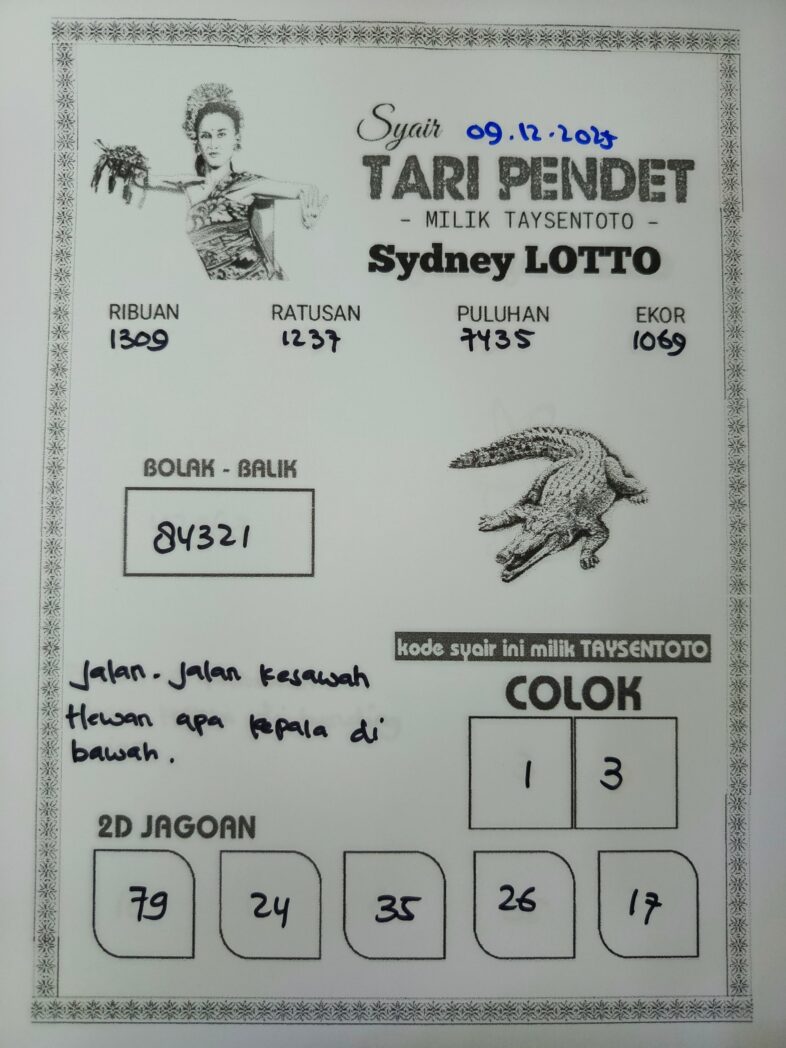 Syair Tari Pendet Sydney Hari ini Selasa, 09 Desember 2025