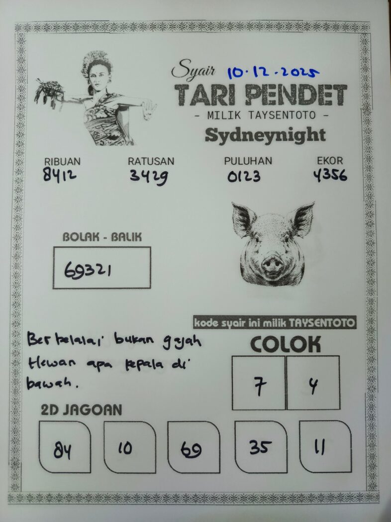 Syair Tari Pendet SydneyNight Hari ini Rabu, 10 Desember 2025