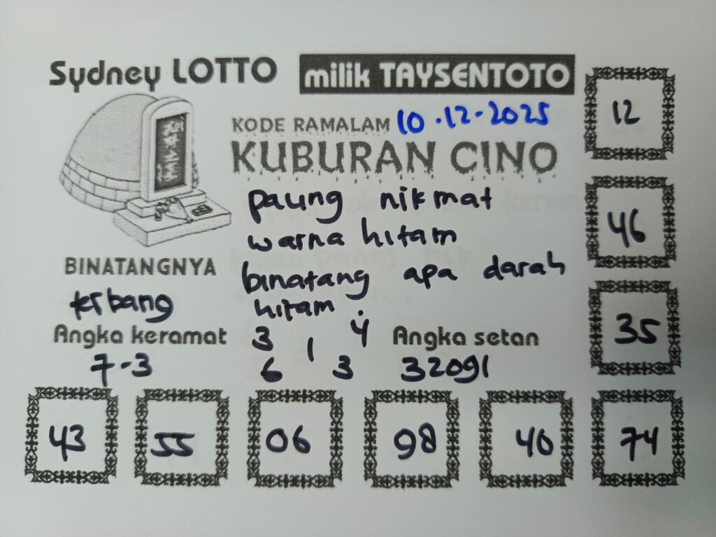 Syair Kuburan Cino Sydney Hari ini Rabu, 10 Desember 2025