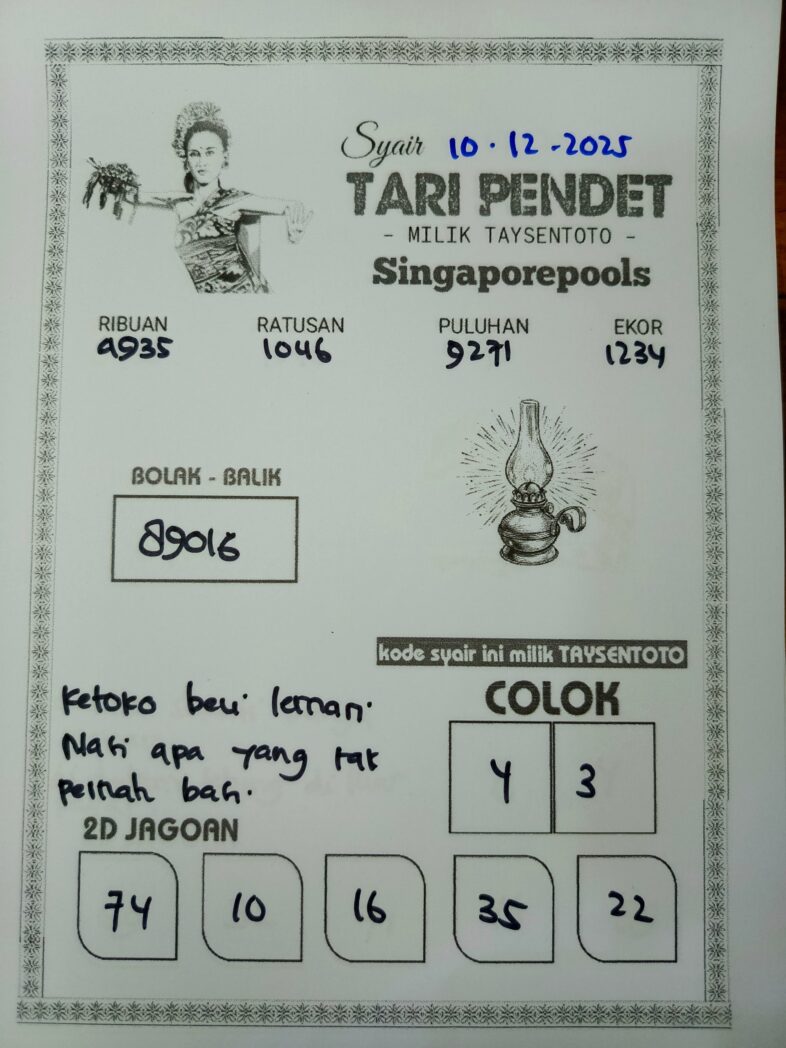 Syair Tari Pendet SGP Hari ini Rabu, 10 Desember 2025