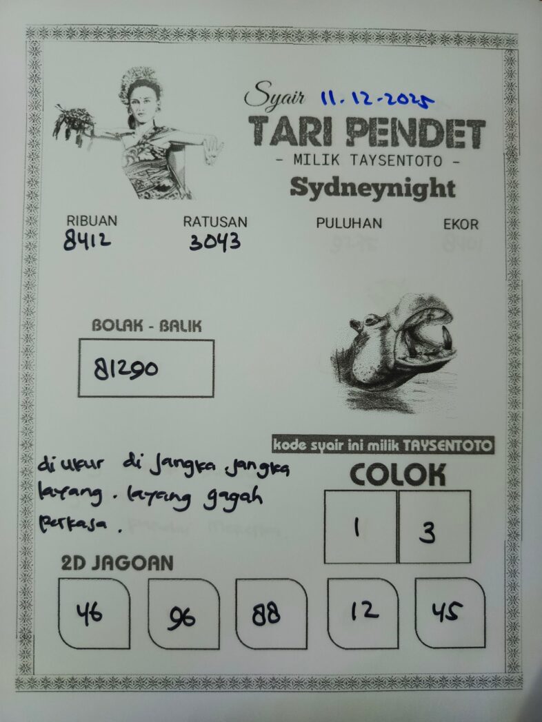 Syair Tari Pendet SydneyNight Hari ini Kamis, 11 Desember 2025