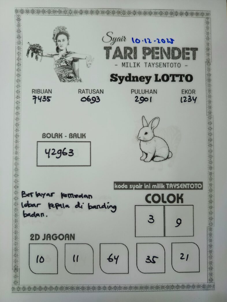 Syair Tari Pendet Sydney Hari ini Rabu, 10 Desember 2025