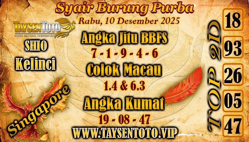 Syair Burung Purba SGP Hari Rabu, 10 Desember 2025
