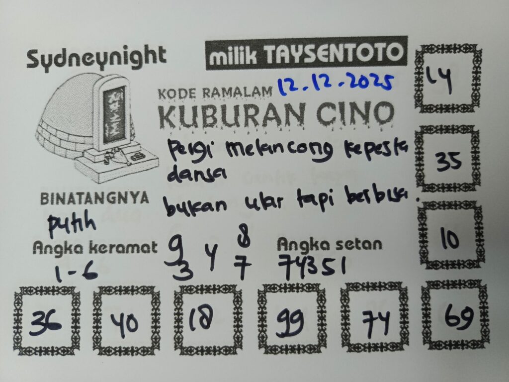 Syair Kuburan Cino SydneyNight Hari ini Jumat, 12 Desember 2025