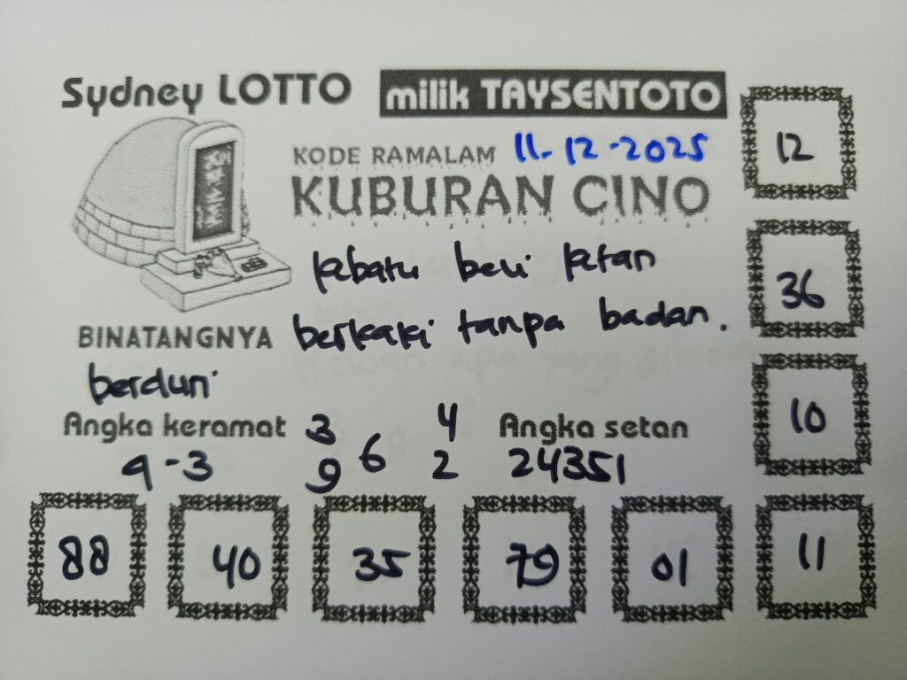 Syair Kuburan Cino Sydney Hari ini Kamis, 11 Desember 2025