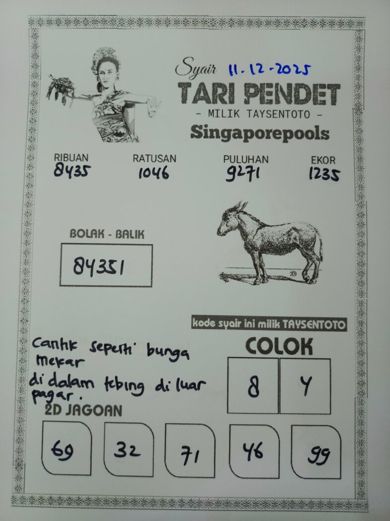 Syair Tari Pendet SGP Hari ini Kamis, 11 Desember 2025