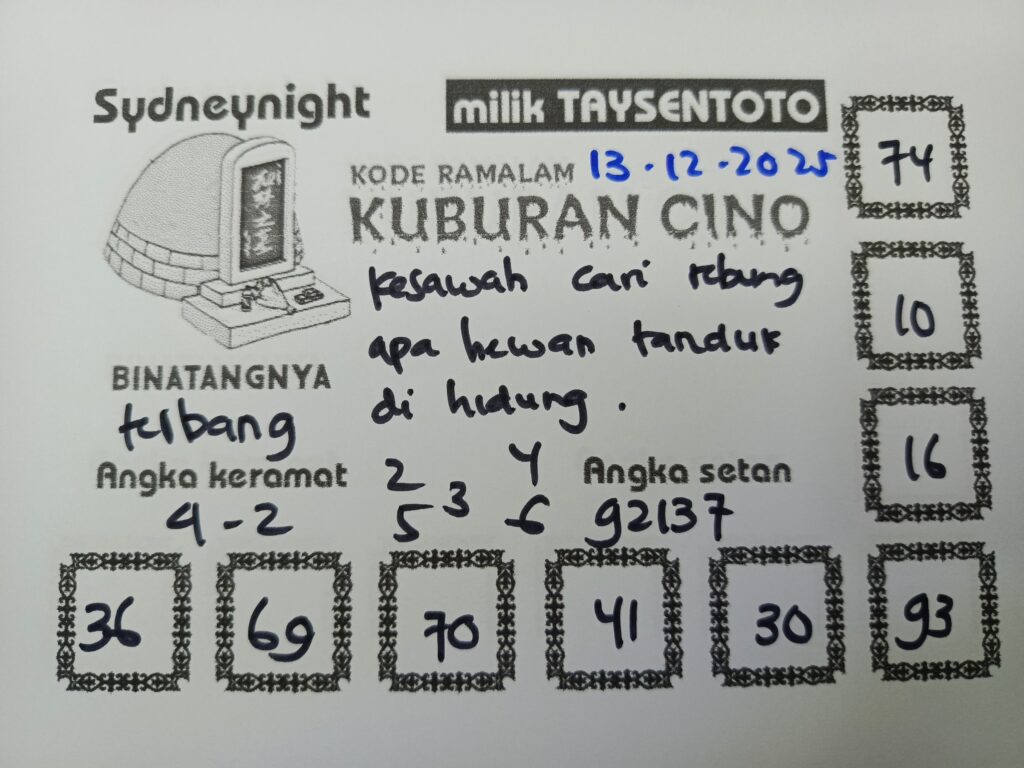 Syair Kuburan Cino SydneyNight Hari ini Sabtu, 13 Desember 2025