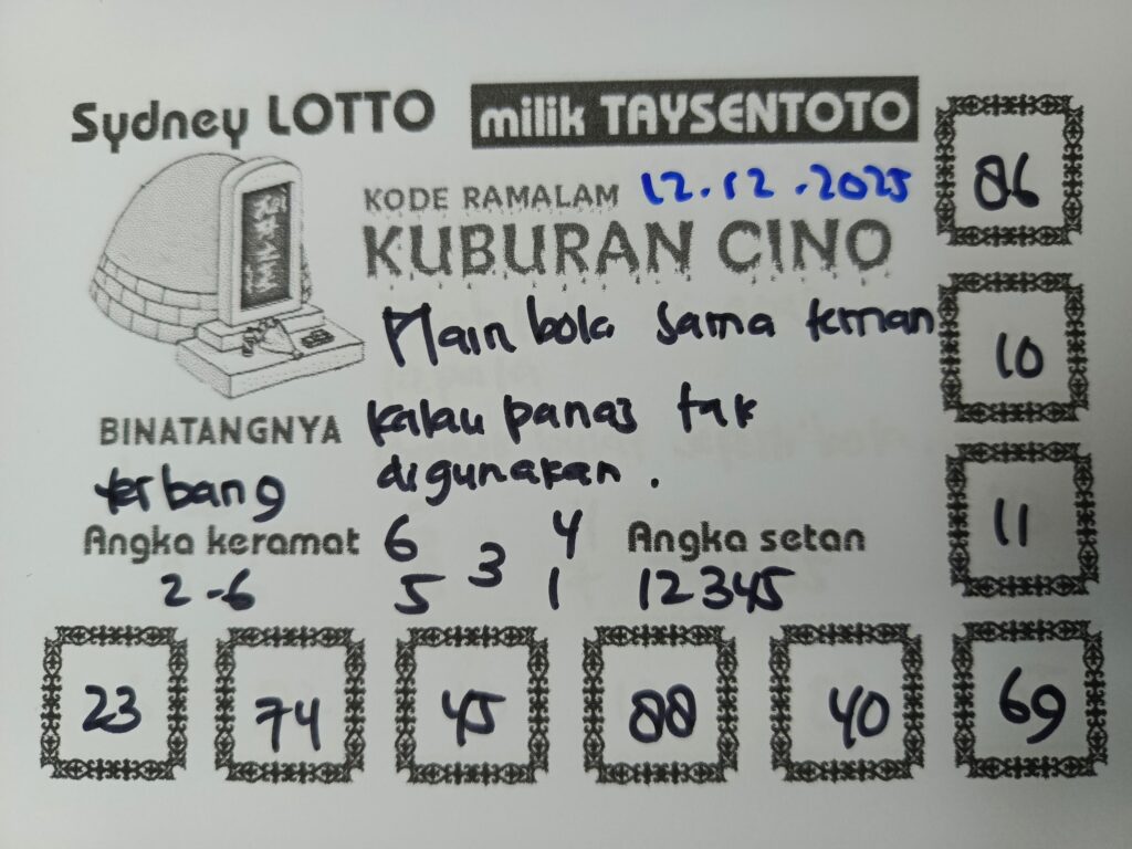 Syair Kuburan Cino Sydney Hari ini Jumat, 12 Desember 2025