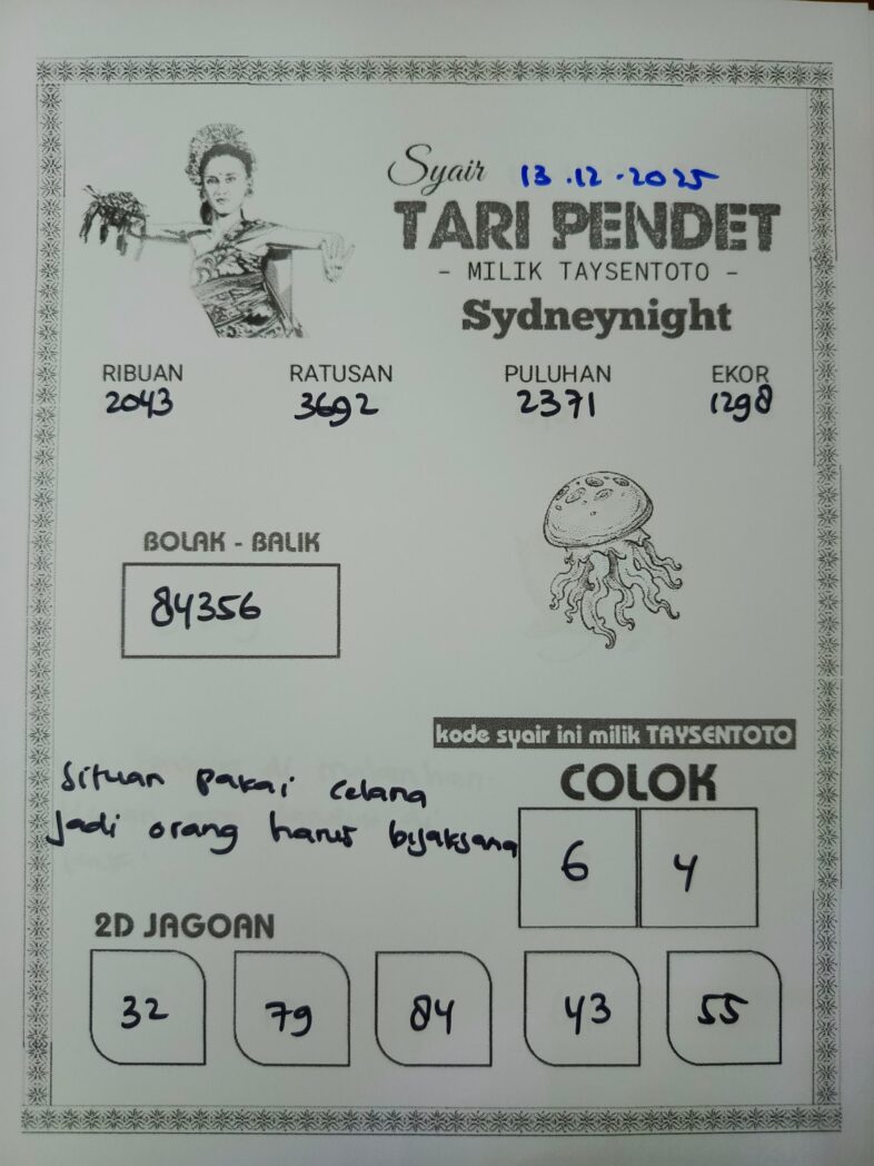 Syair Tari Pendet SydneyNight Hari ini Sabtu, 13 Desember 2025