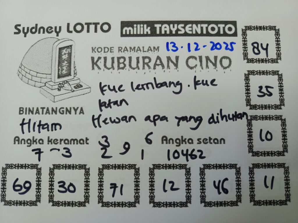 Syair Kuburan Cino Sydney Hari ini Sabtu, 13 Desember 2025