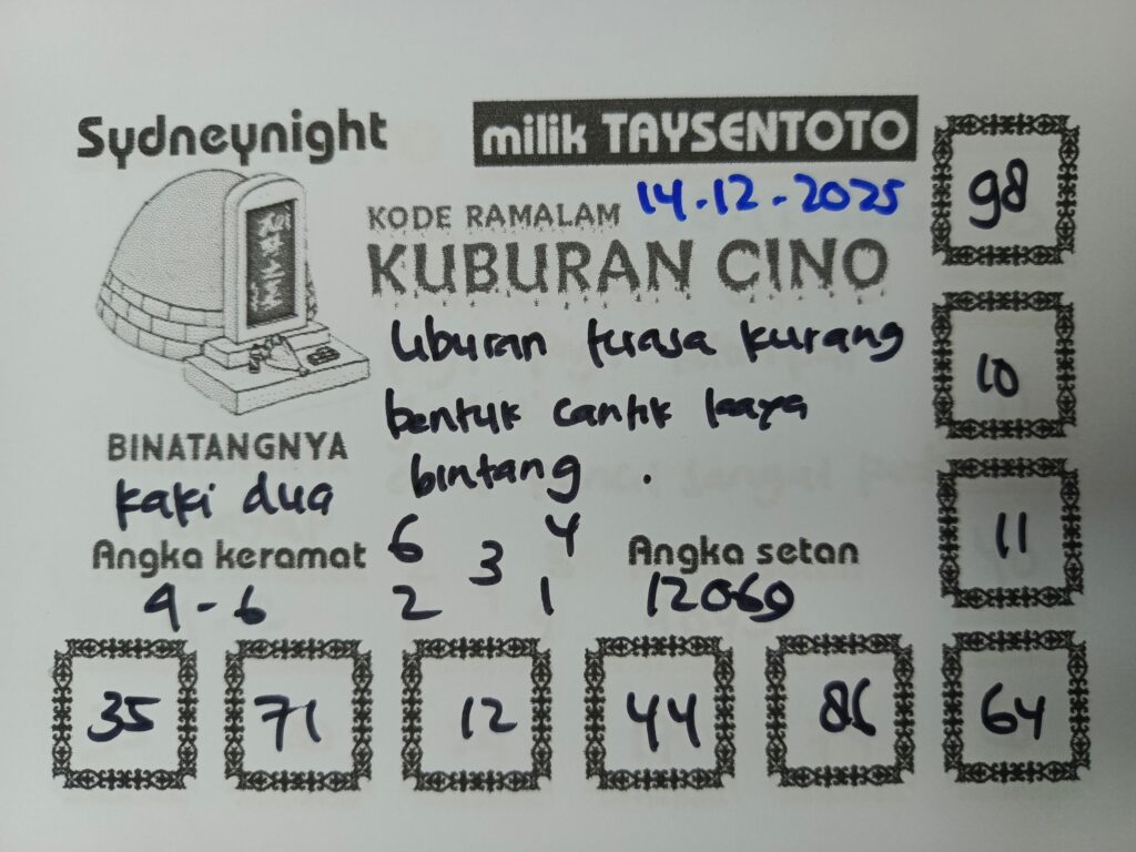 Syair Kuburan Cino SydneyNight Hari ini Minggu, 14 Desember 2025