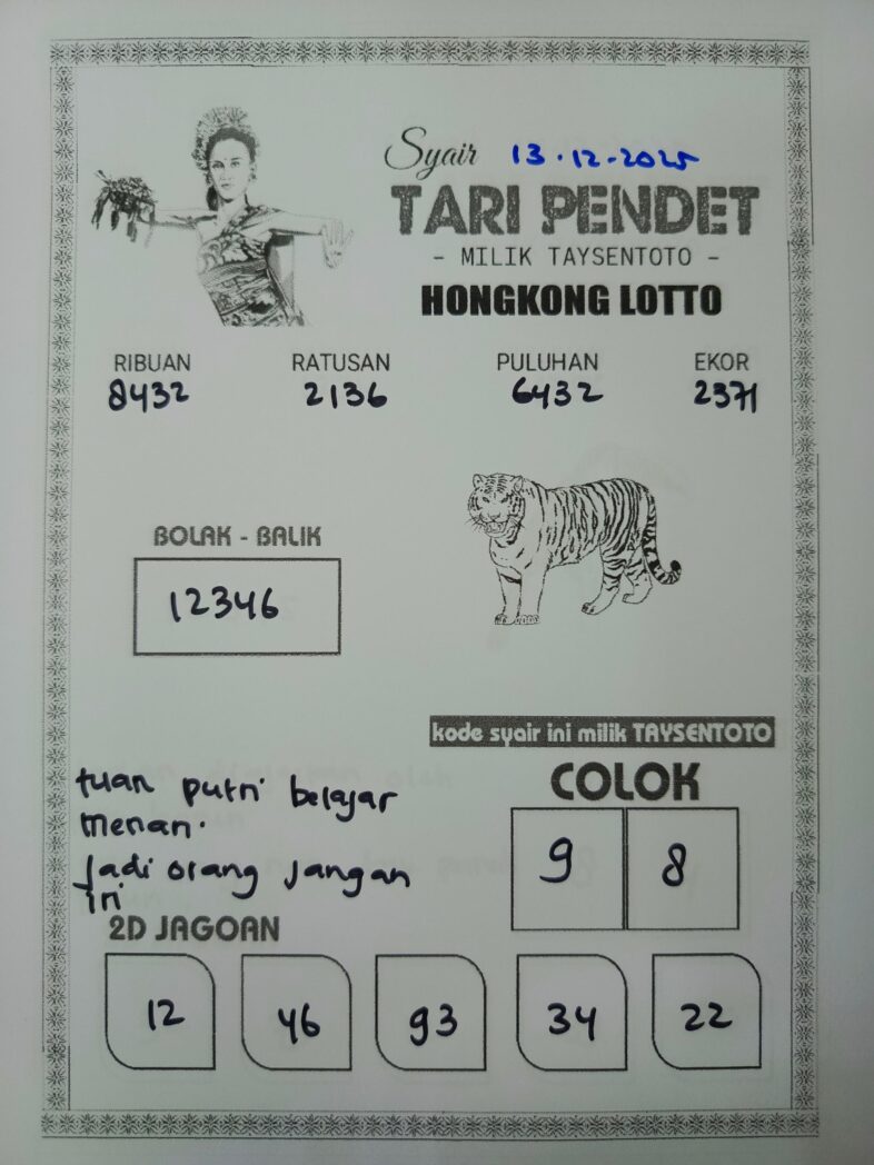 Syair Tari Pendet HK Hari Sabtu, 13 Desember 2025