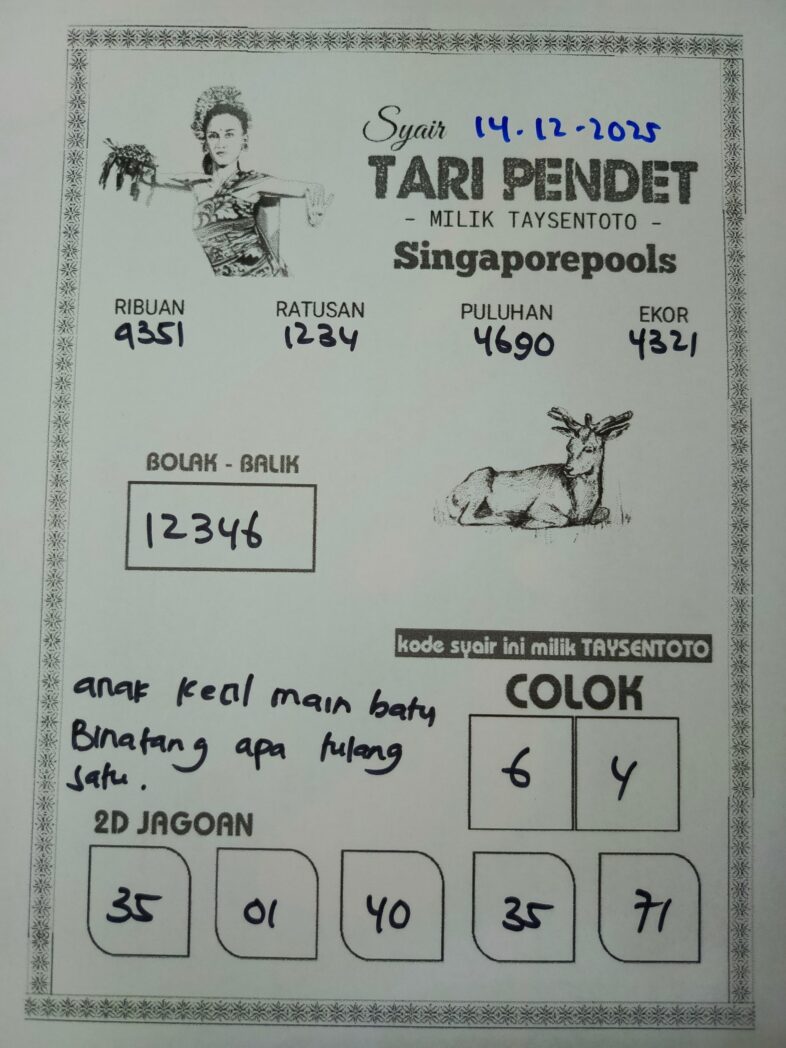 Syair Tari Pendet SGP Hari ini Minggu, 14 Desember 2025