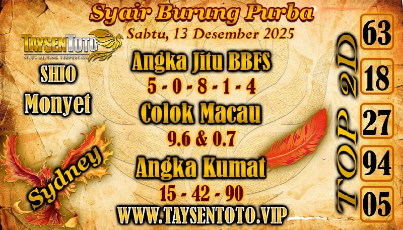 Syair Burung Purba Sydney Hari ini Sabtu, 13 Desember 2025