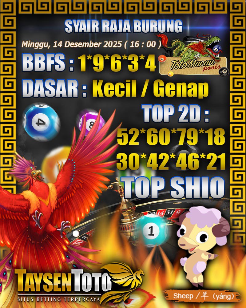 Syair Raja Burung Toto Macau Hari Minggu, 14 Desember 2025| 16 : 00 WIB