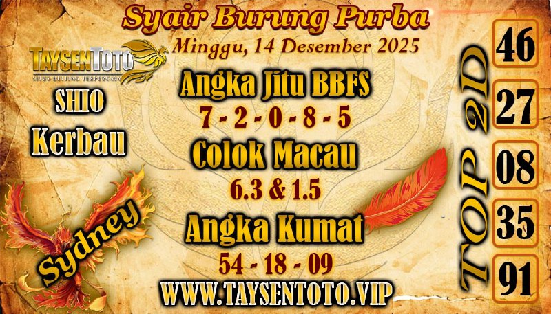 Syair Burung Purba Sydney Hari ini Minggu, 14 Desember 2025