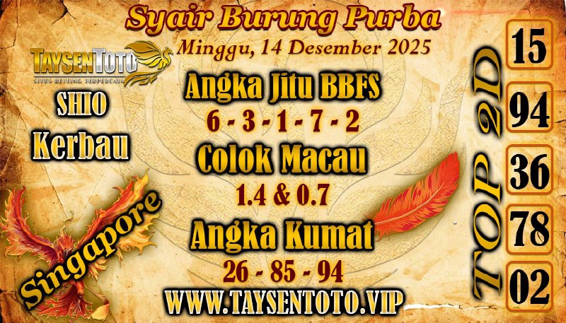 Syair Burung Purba SGP Hari Minggu, 14 Desember 2025