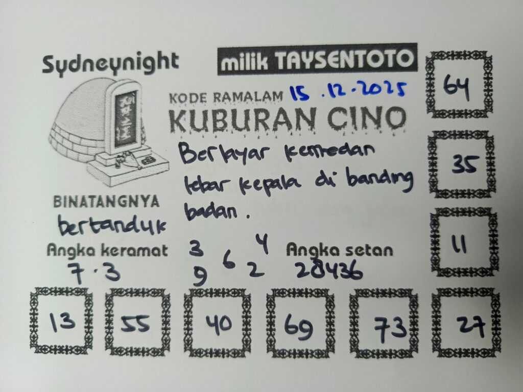 Syair Kuburan Cino SydneyNight Hari ini Senin, 15 Desember 2025