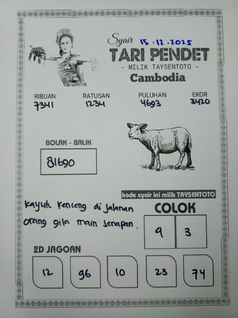 Syair Tari Pendet Cambodia Hari Ini Senin, 15 Desember 2025