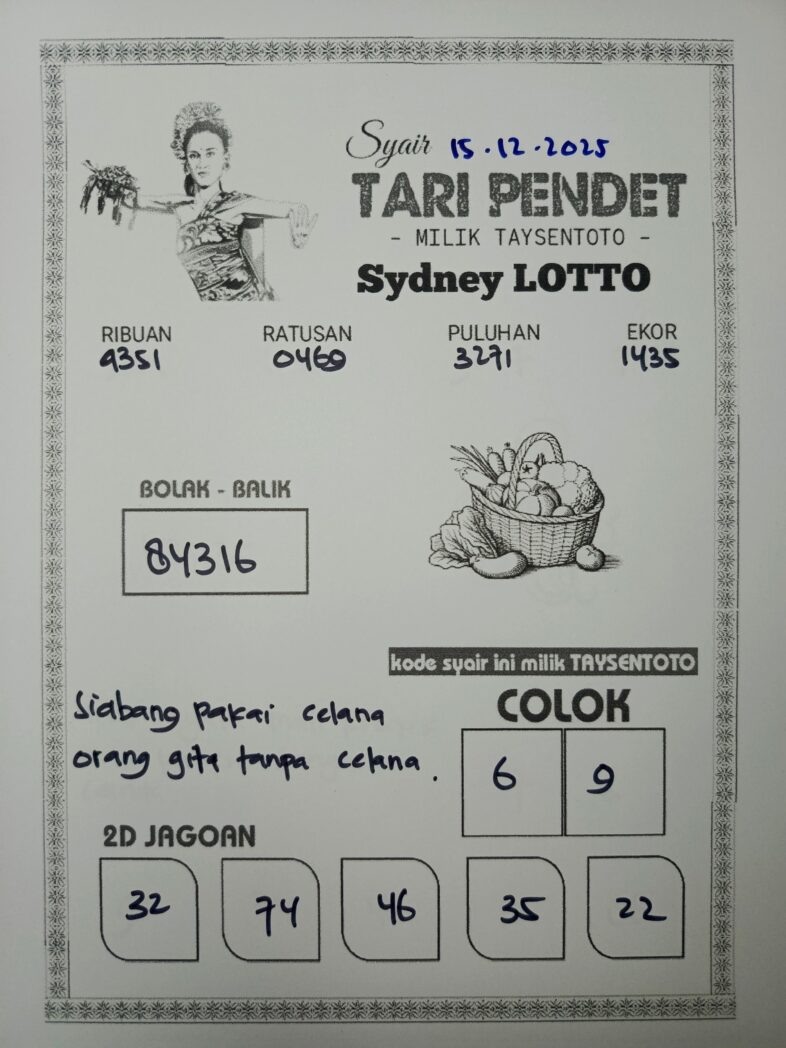 Syair Tari Pendet Sydney Hari ini Senin, 15 Desember 2025