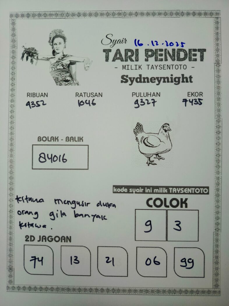 Syair Tari Pendet SydneyNight Hari ini Selasa, 16 Desember 2025