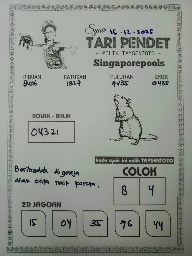 Syair Tari Pendet SGP Hari ini Senin, 15 Desember 2025