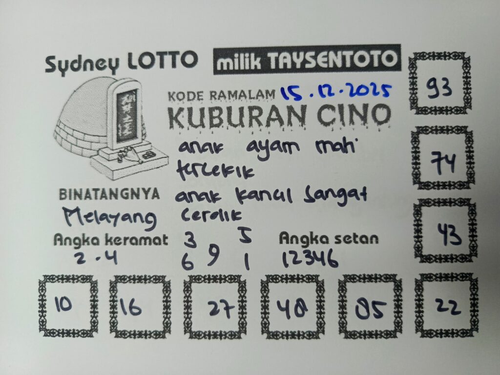 Syair Kuburan Cino Sydney Hari ini Senin, 15 Desember 2025