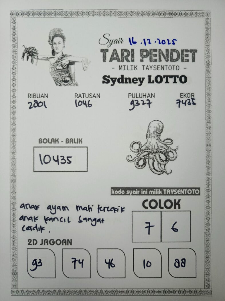Syair Tari Pendet Sydney Hari ini Selasa, 16 Desember 2025