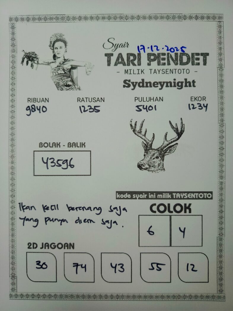 Syair Tari Pendet SydneyNight Hari ini Rabu, 17 Desember 2025