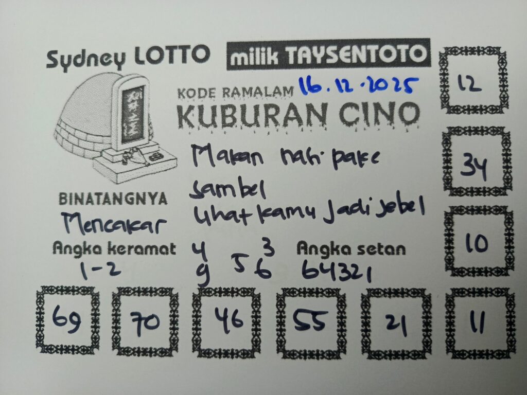 Syair Kuburan Cino Sydney Hari ini Selasa, 16 Desember 2025