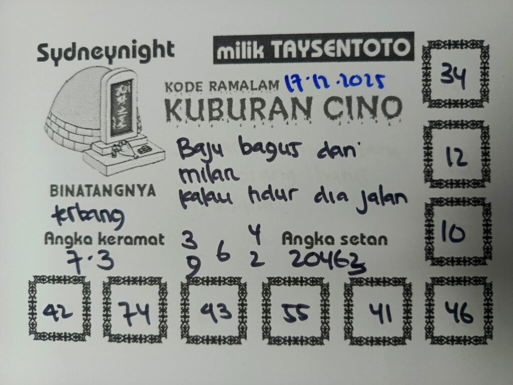 Syair Kuburan Cino SydneyNight Hari ini Rabu, 17 Desember 2025
