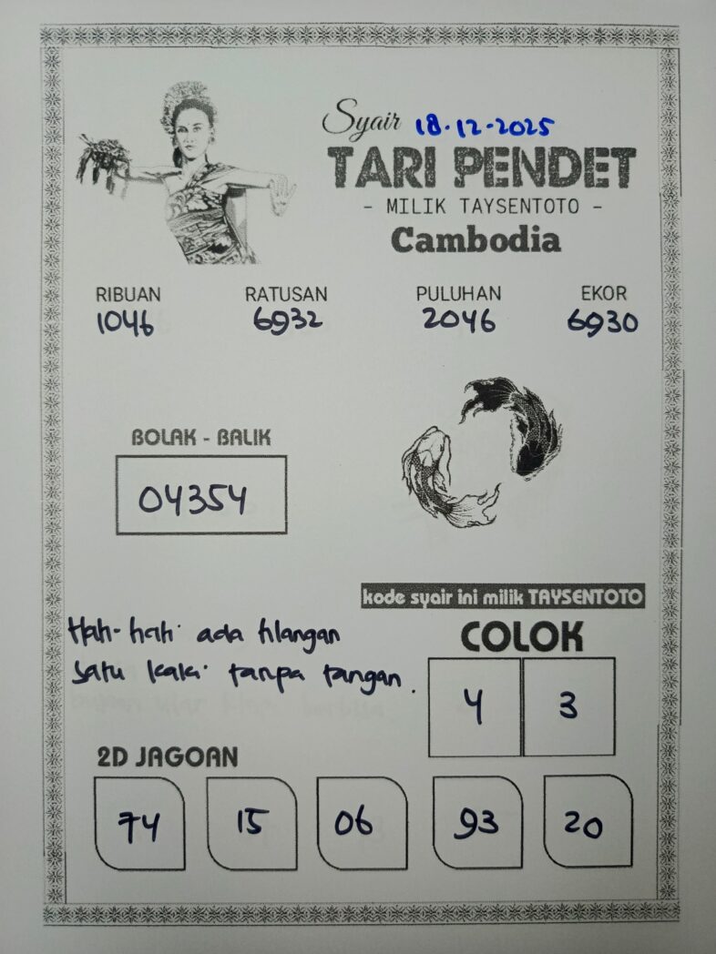 Syair Tari Pendet Cambodia Hari Ini Kamis, 18 Desember 2025