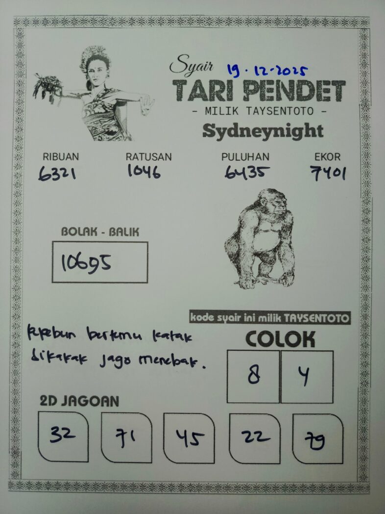 Syair Tari Pendet SydneyNight Hari ini Jumat, 19 Desember 2025