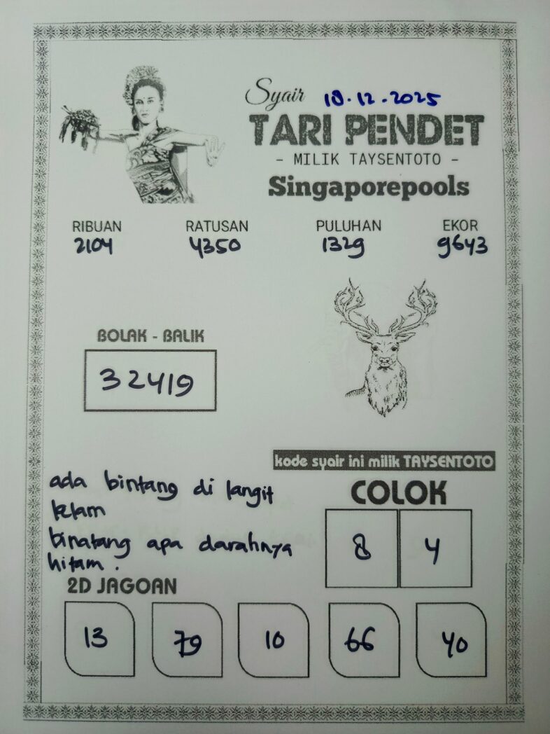 Syair Tari Pendet SGP Hari ini Kamis, 18 Desember 2025